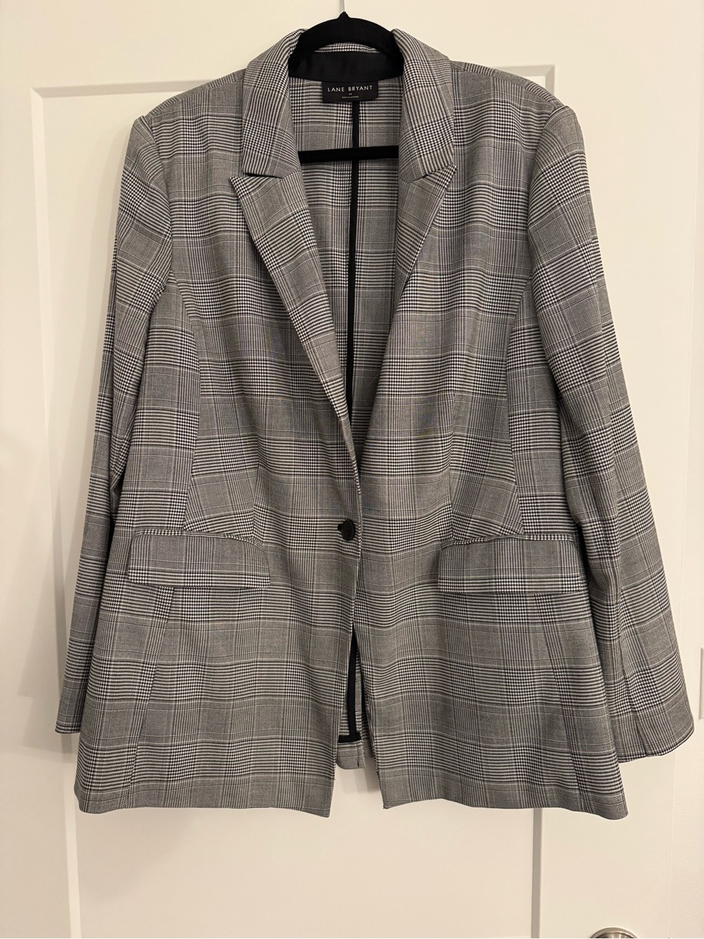 Lane Bryant Gray Glen Plaid Single-Button Blazer